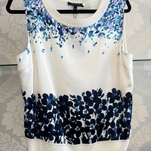 ST. JOHN Black Label Floral Silk Front & Knit Sweater Shell